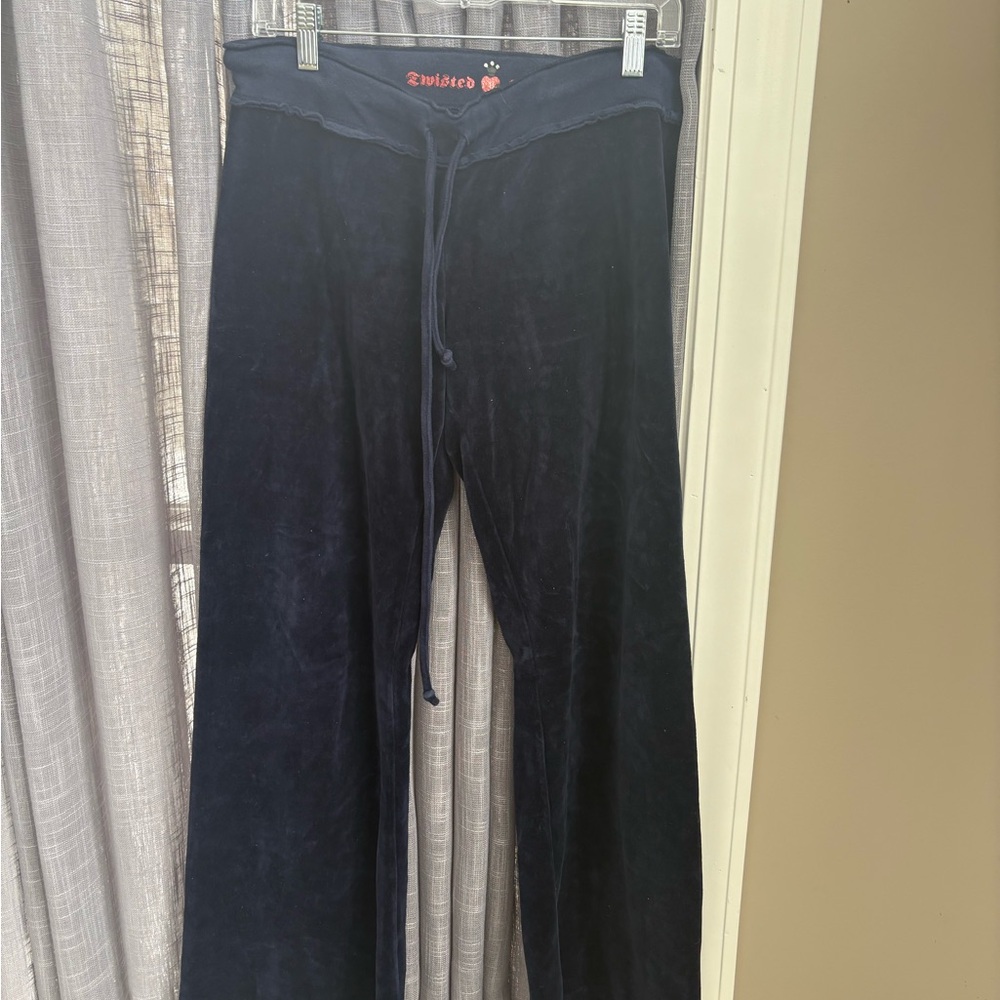 Womens Navy Velour Pants jacket S Set V2K vintage retro outfit twisted heart - Picture 2 of 16